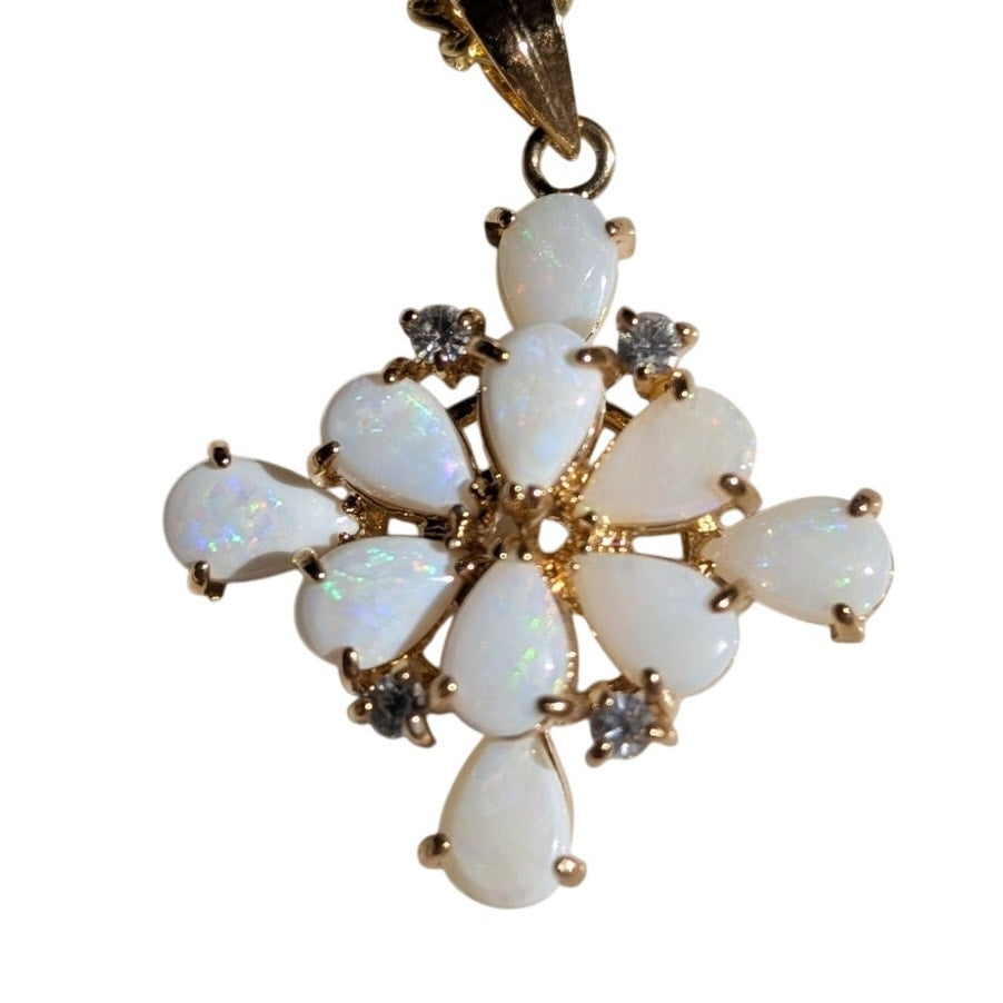Vintage Multi Opal Crystal Pendant Gold Tone 18" Chain Necklace