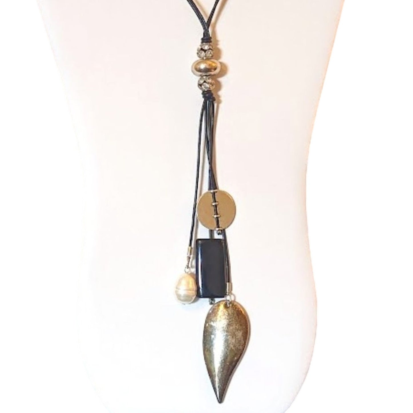 Long Black Cord Dangle Necklace