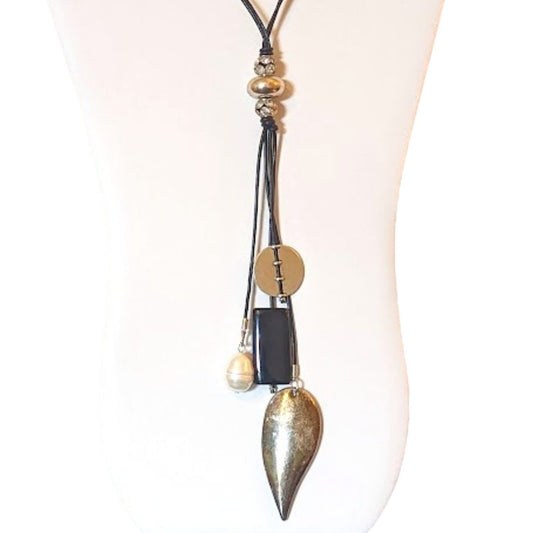 Long Black Cord Dangle Necklace