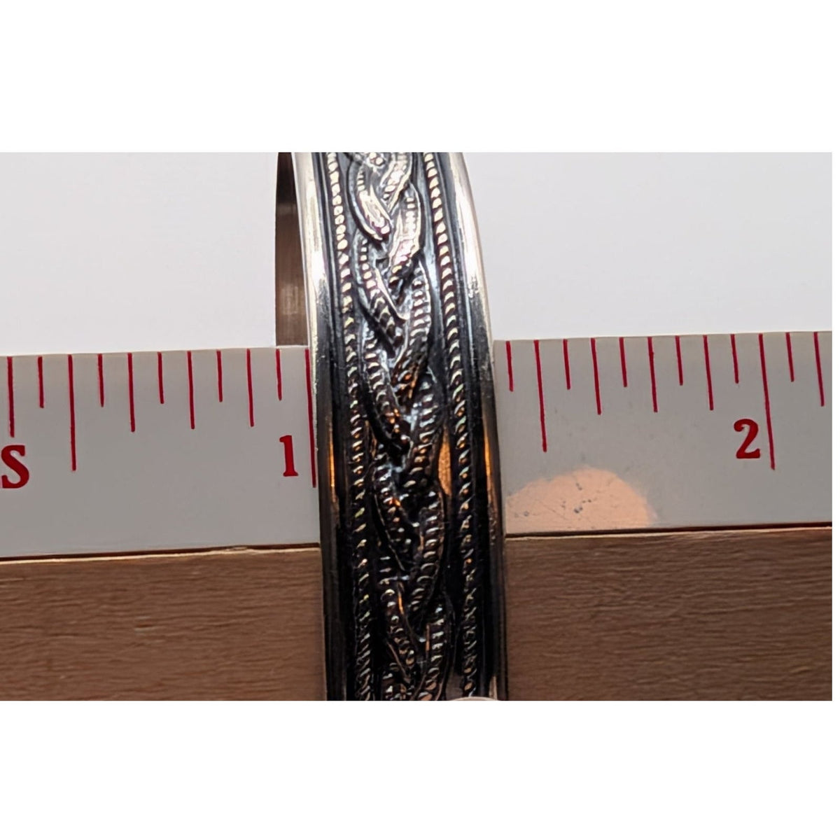 925 Sterling Silver Celtic Braid Texturized Oxidized Cuff Bracelet 18.5g