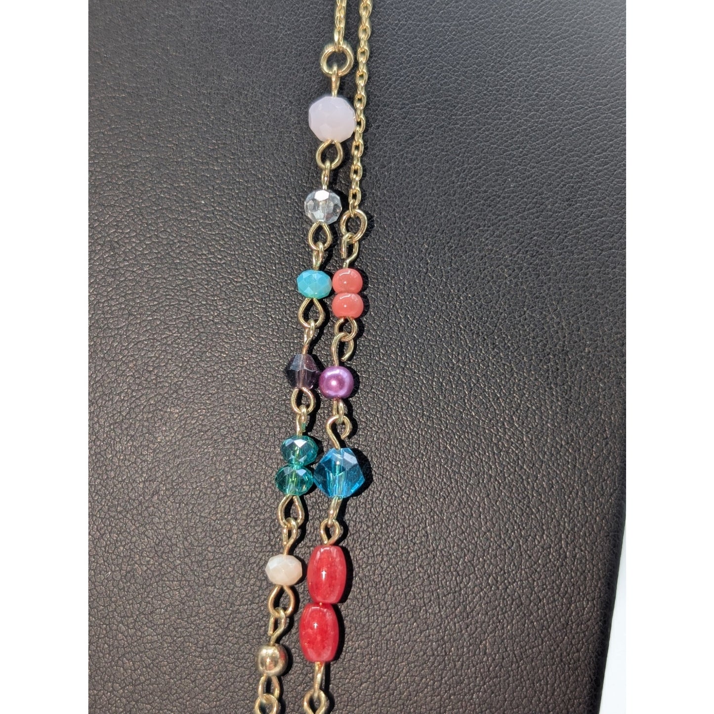 Plunder Double Strand Gold Tone Multi-Color Crystal Beaded Chain 31-34" Necklace