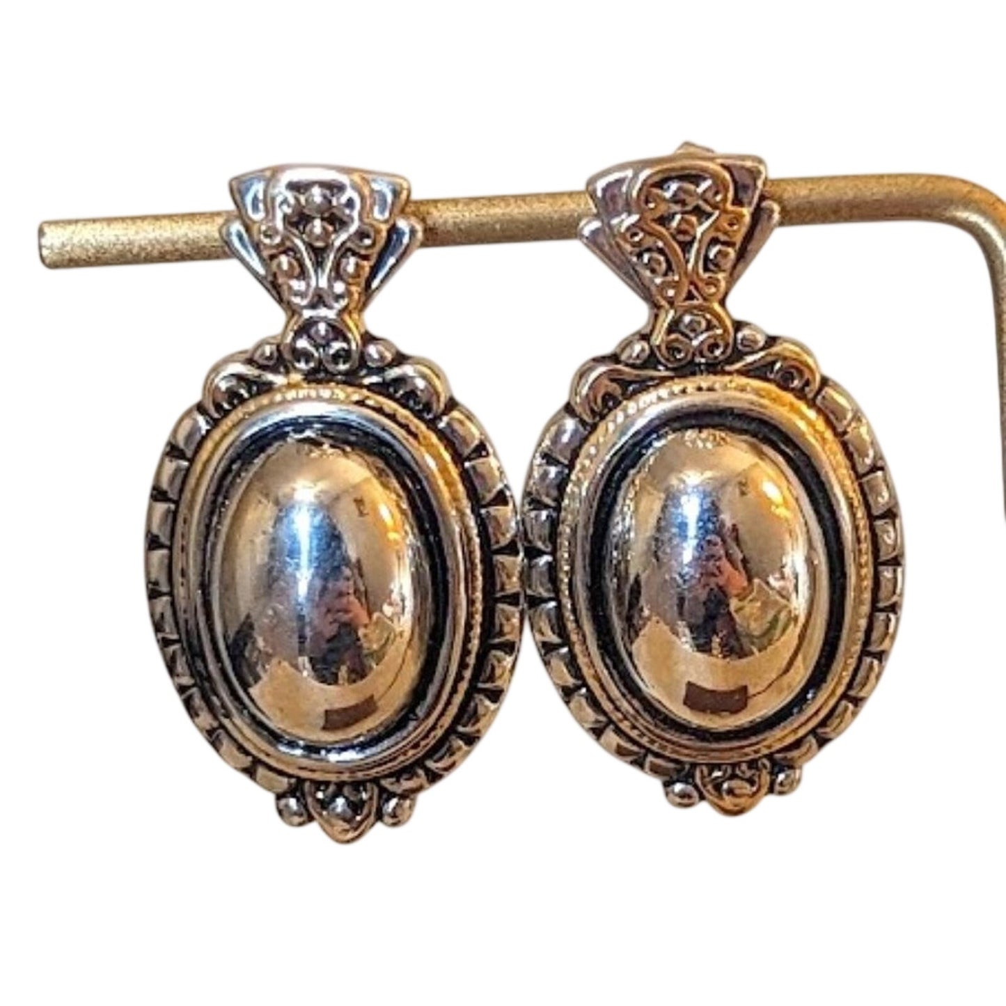 Two Toned Large Oblong Domed Pierced Earrings
