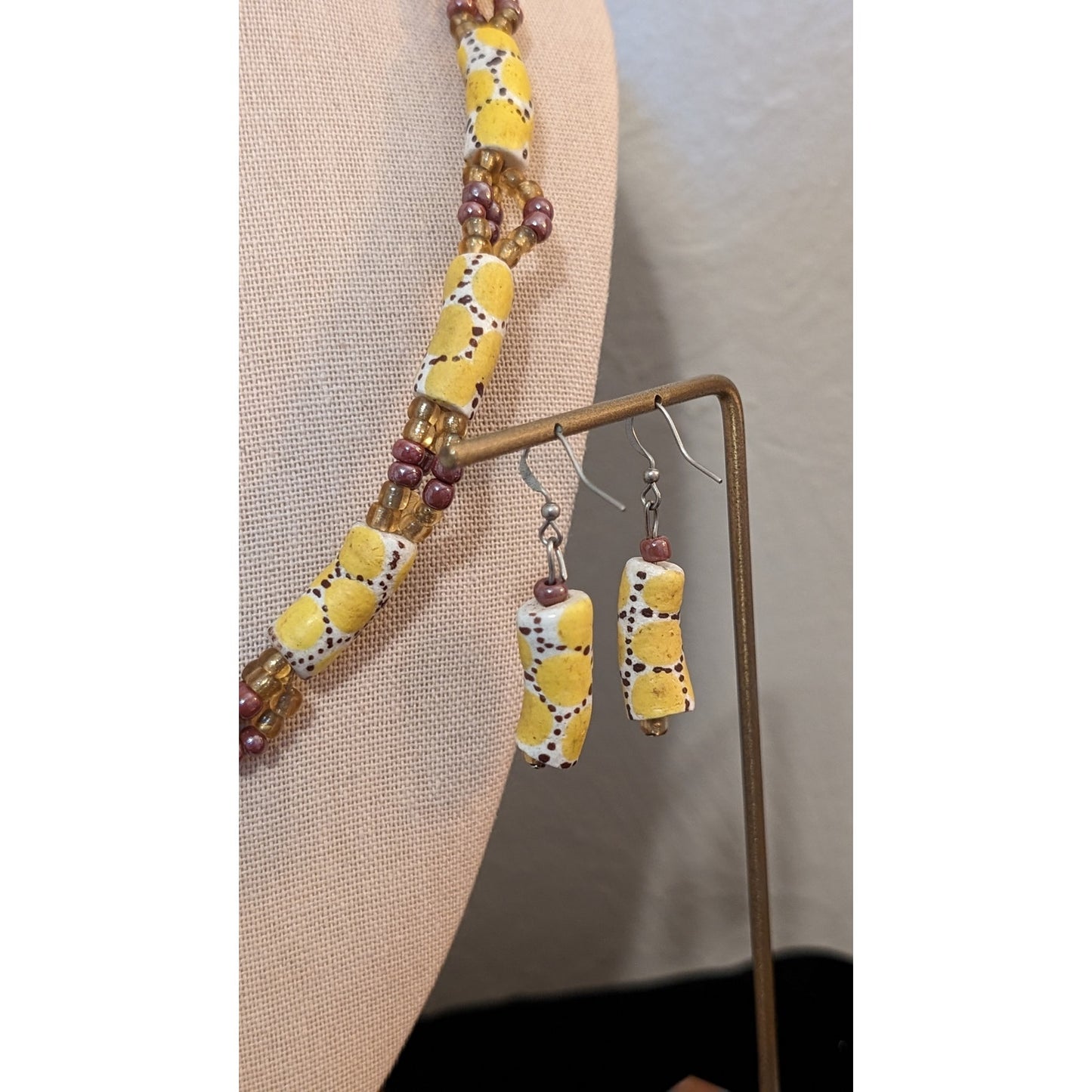 Vintage Venetian Millefiori Trade Bead Barrel Clasp Necklace & Matching Earrings