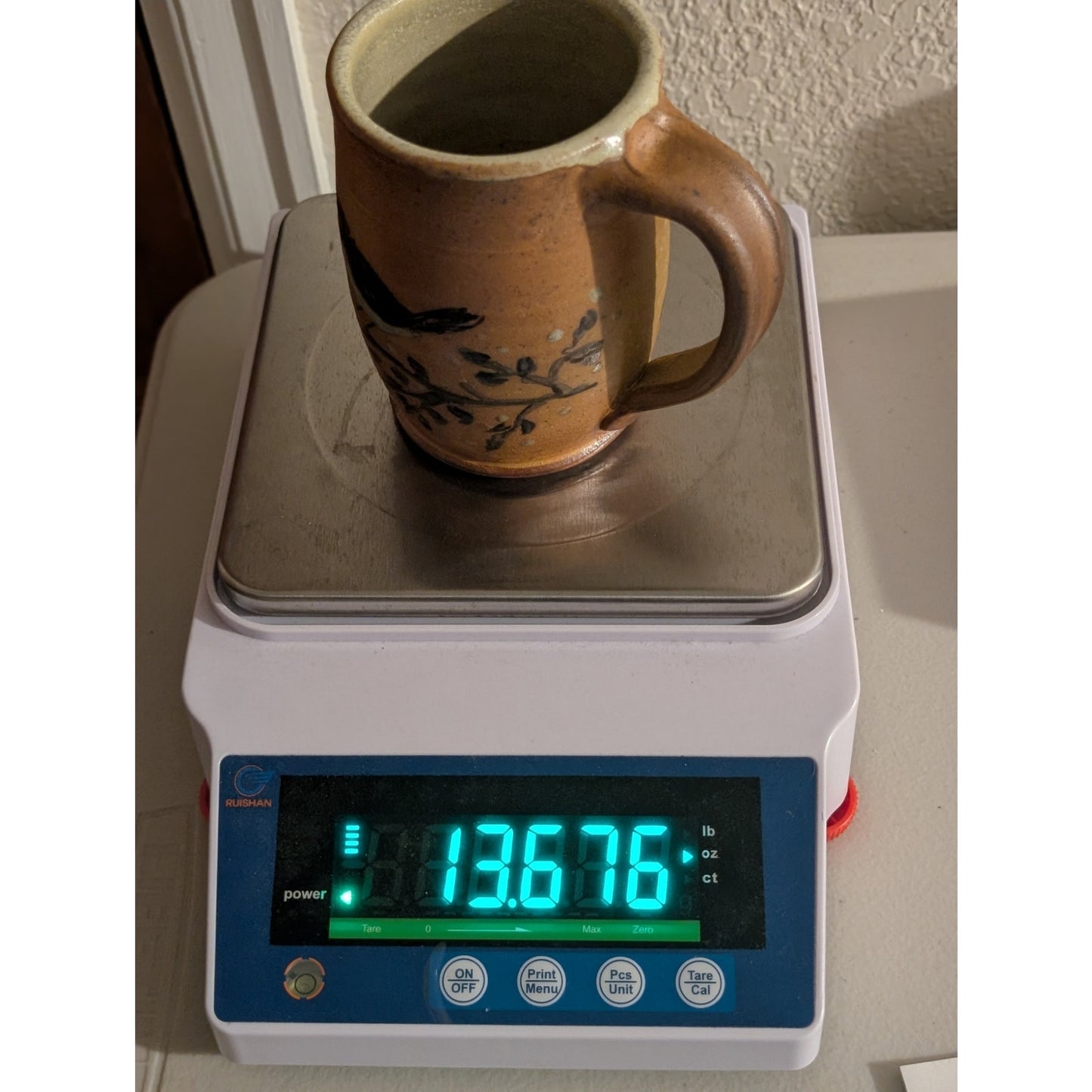 Signed Larkin Fox Pass Hand Thrown Bird on Branch Pottery Coffee Mug