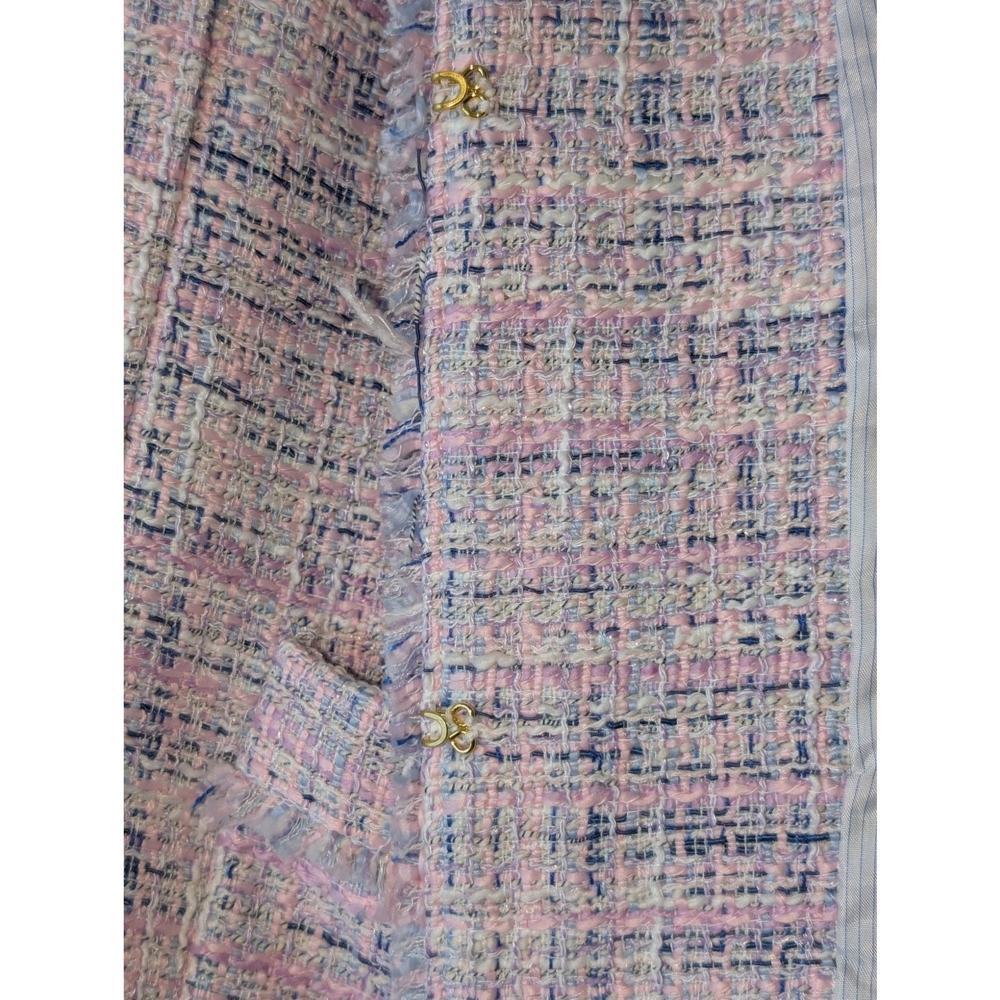 Talbots Blue Pink White Fringe Tweed Boxy 3/4 Sleeve Blazer Jacket Womens 16W