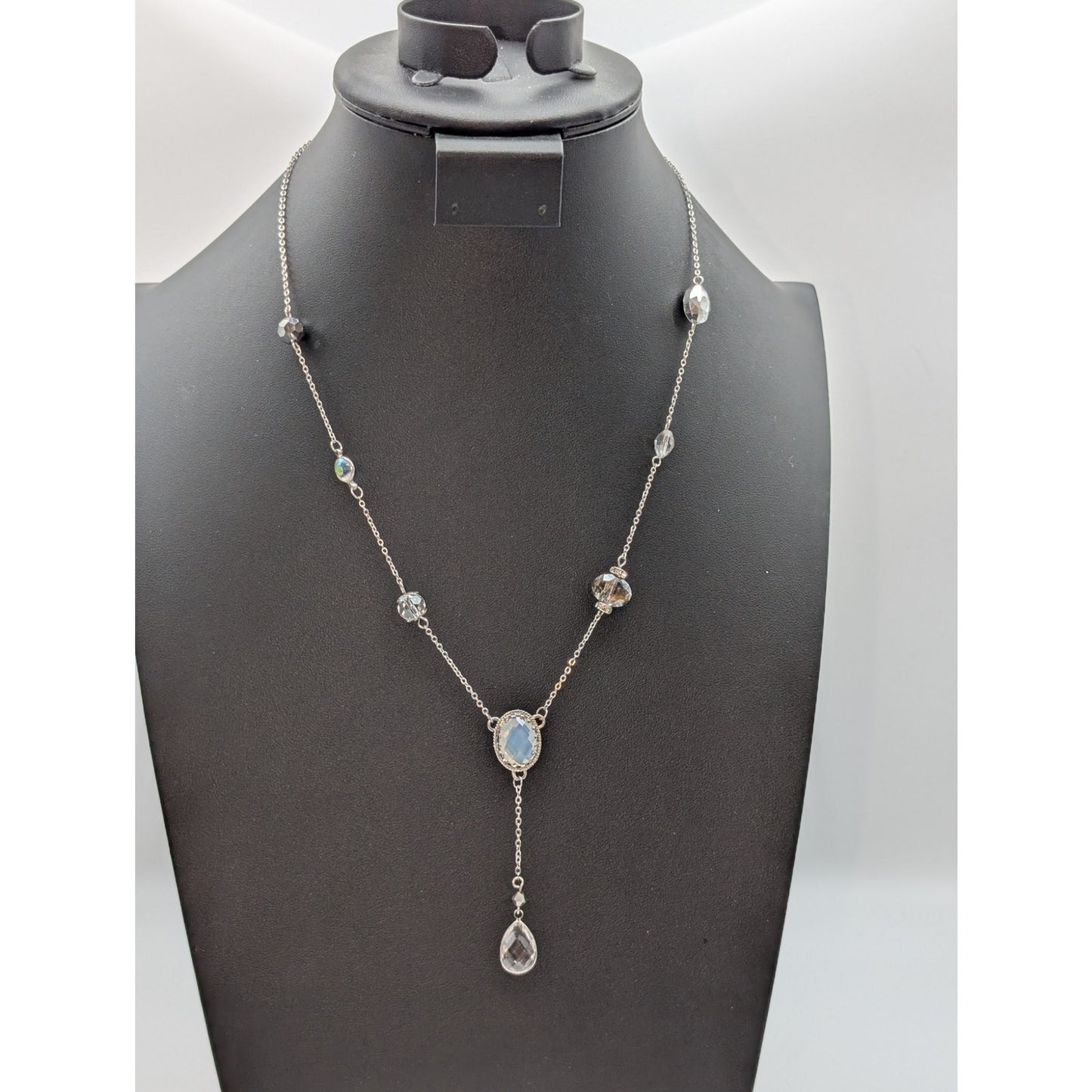 Ali-Khan New York Silver Tone Crystal Y Dangle 18"-21.25" Necklace
