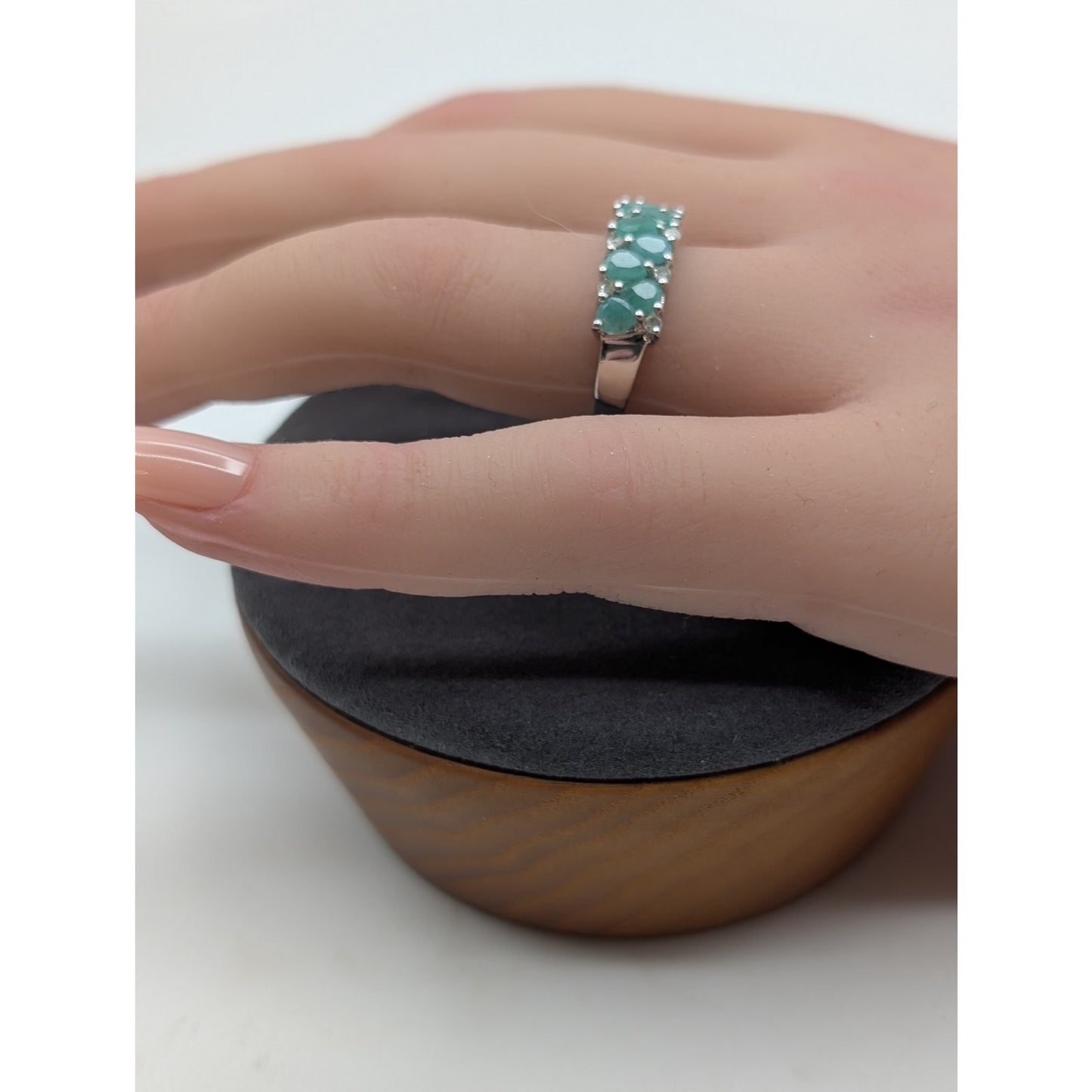 925 Sterling Silver Emerald & Diamond Ring Size Almost 6