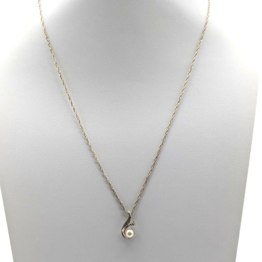 Vintage 925 Sterling Silver Pearl White Sapphire Pendant Chain 19.5" Necklace