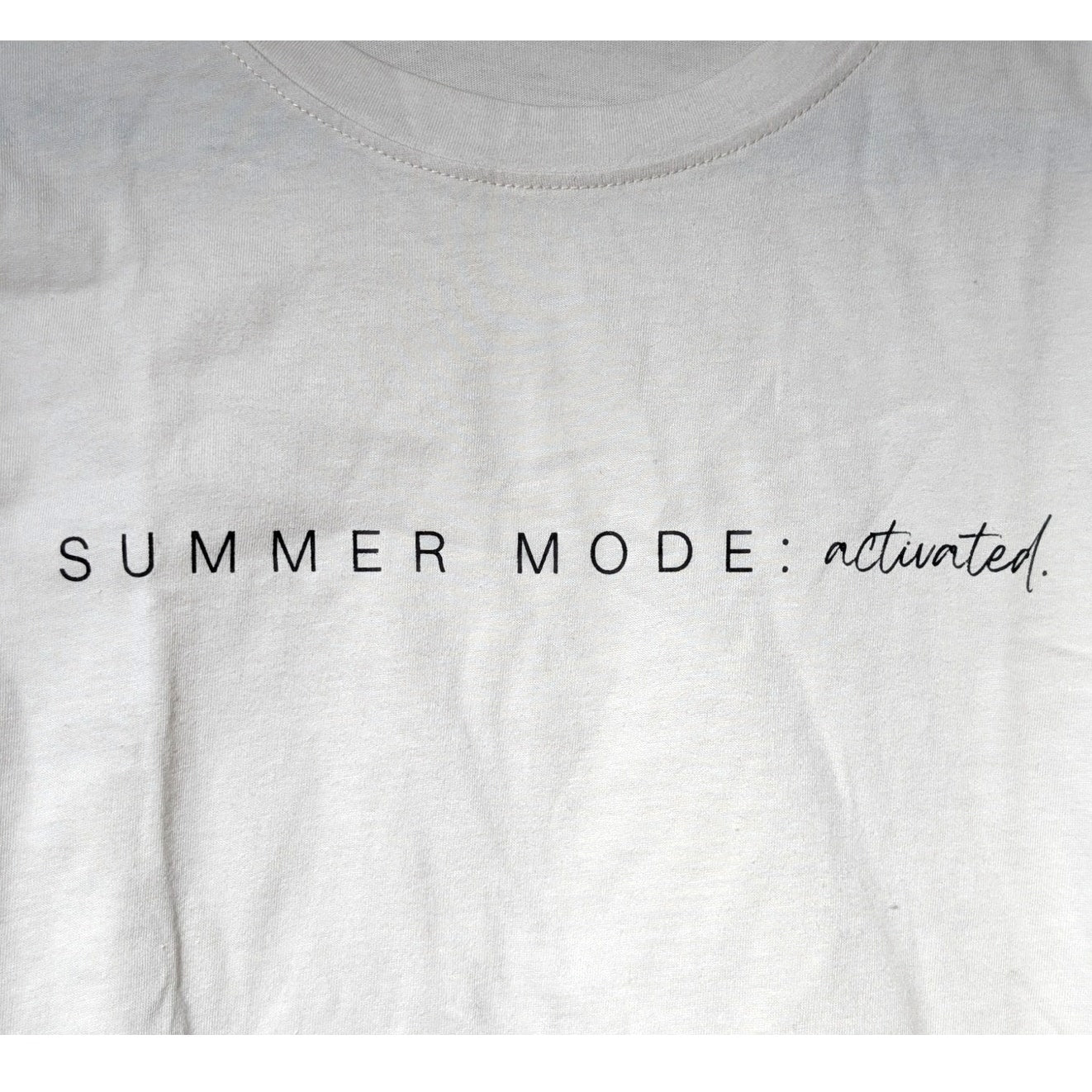 Tres Bien Ecru Script Tee Crop Oversized Shirt Womens Size S/M NWT