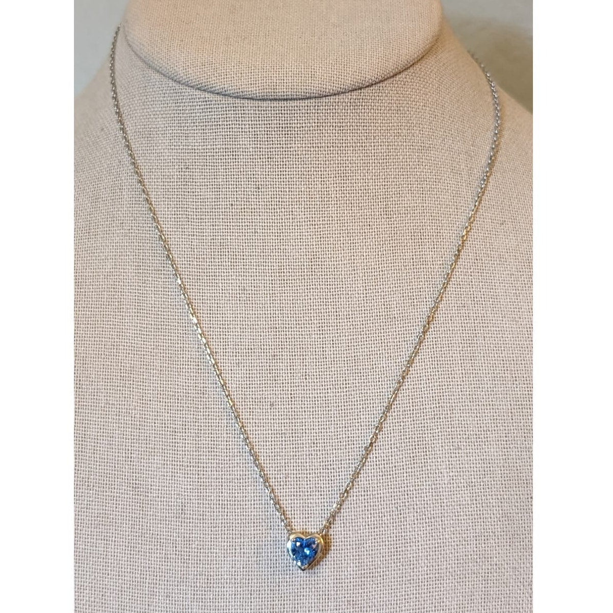 Blue Gemstone Heart Pendant Marked Sterling 925 Chain Necklace