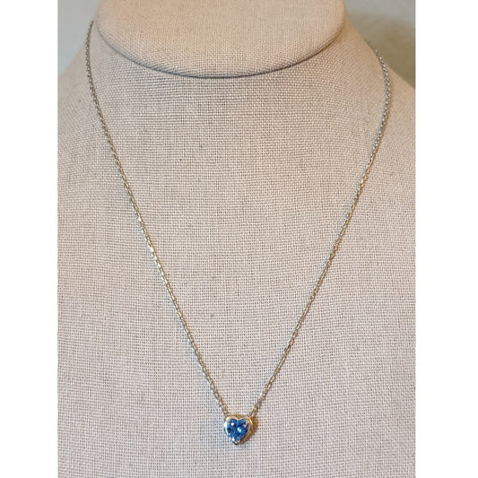 Blue Gemstone Heart Pendant Marked Sterling 925 Chain Necklace