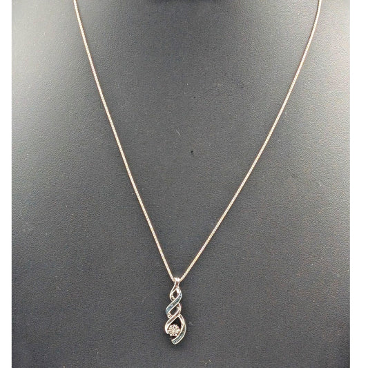 Vtg Kay Jewelers 925 Sterling Blue Diamond Twist Pendant Adjustable Necklace