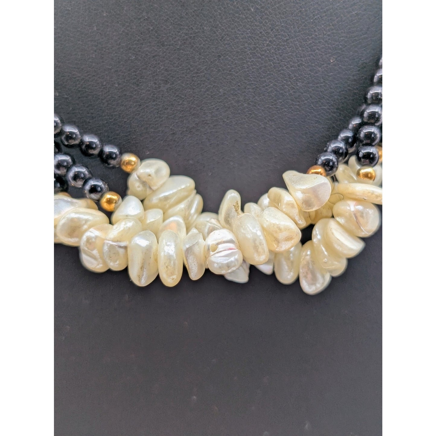 3 Piece Lot--Two Vintage Black Bead Gold Tone Necklaces & One Matching Bracelet