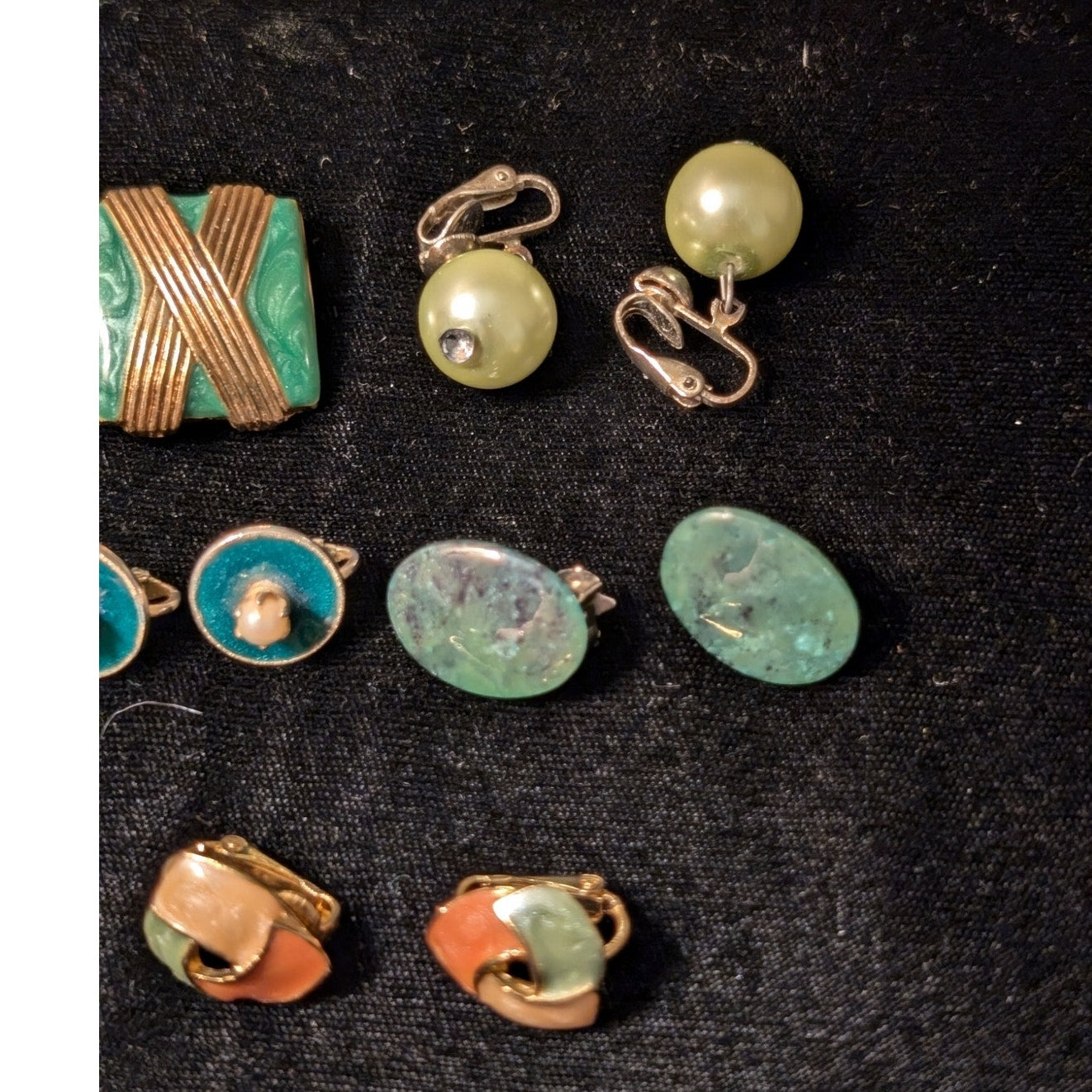 Vintage Ten Pair Blue/Green Theme Clip On Earring Lot