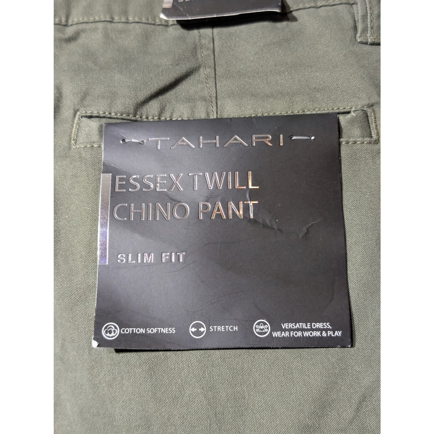 Men's Tahari Olive Green Essex Twill Chino Slim Fit Cotton Stretch Pant 38 x 32