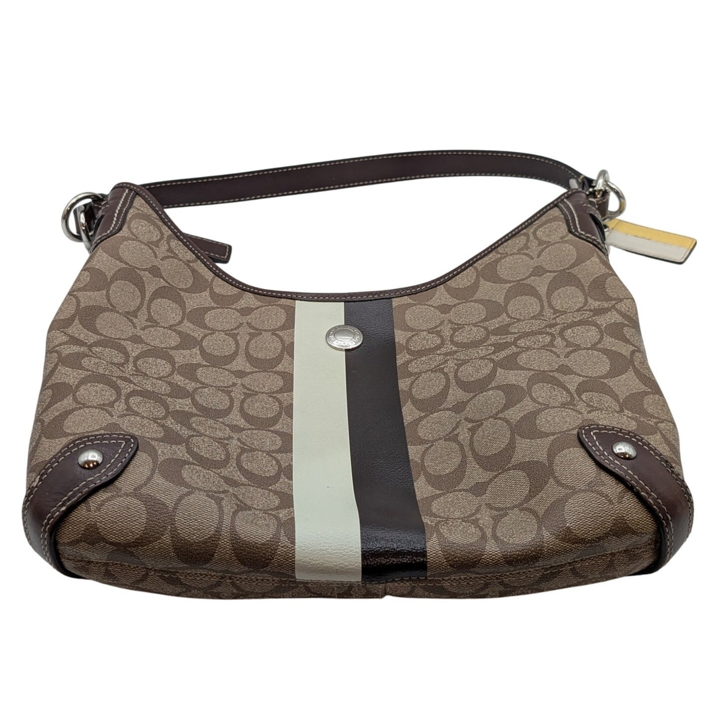 Coach F14476 Signature Stripe Chelsea Coated Canvas Leather Hobo Shoulder Bag