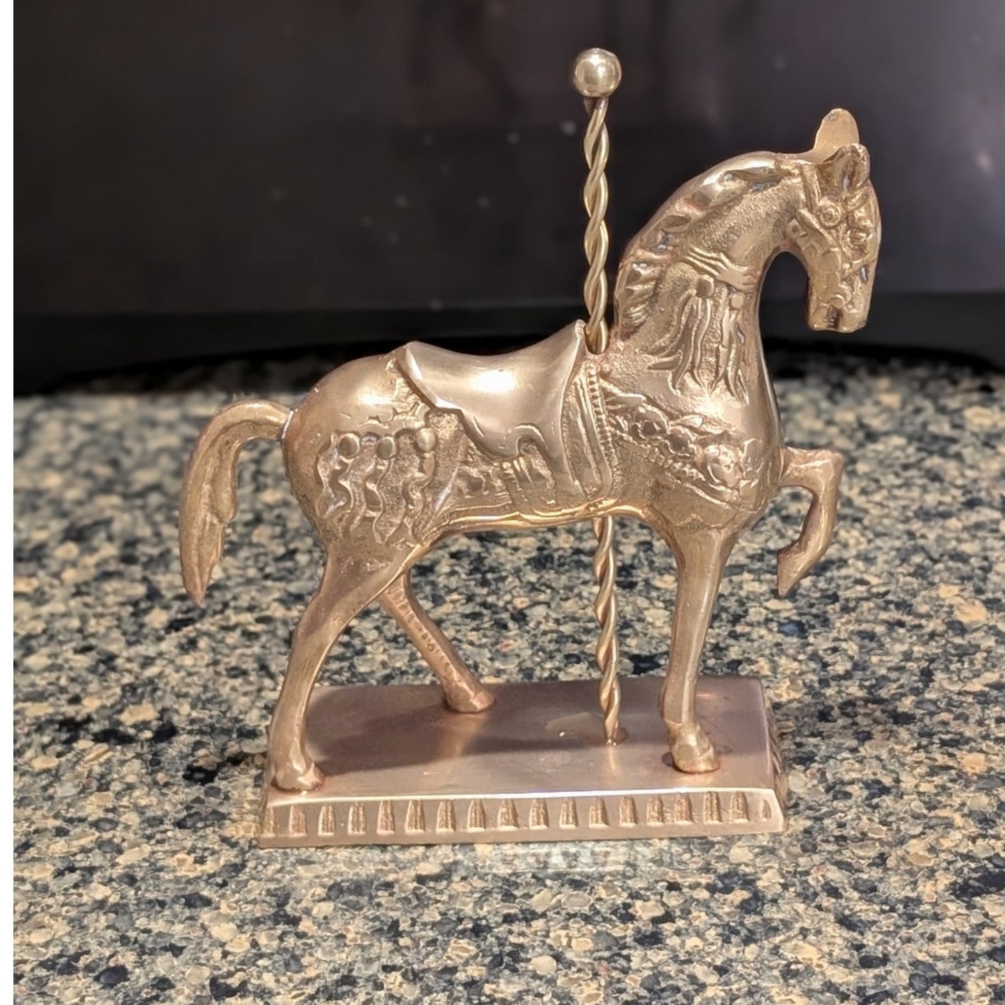 Vintage Solid Brass Carousel Merry-Go-Round Horse & Pole on Platform