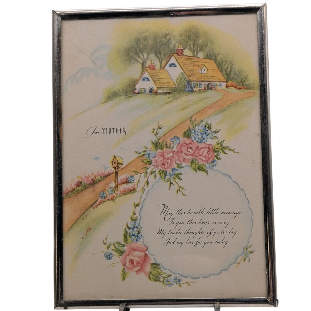 Vintage Poem to Mother 50's Framed My Love Cottage Greeting 7 x 5