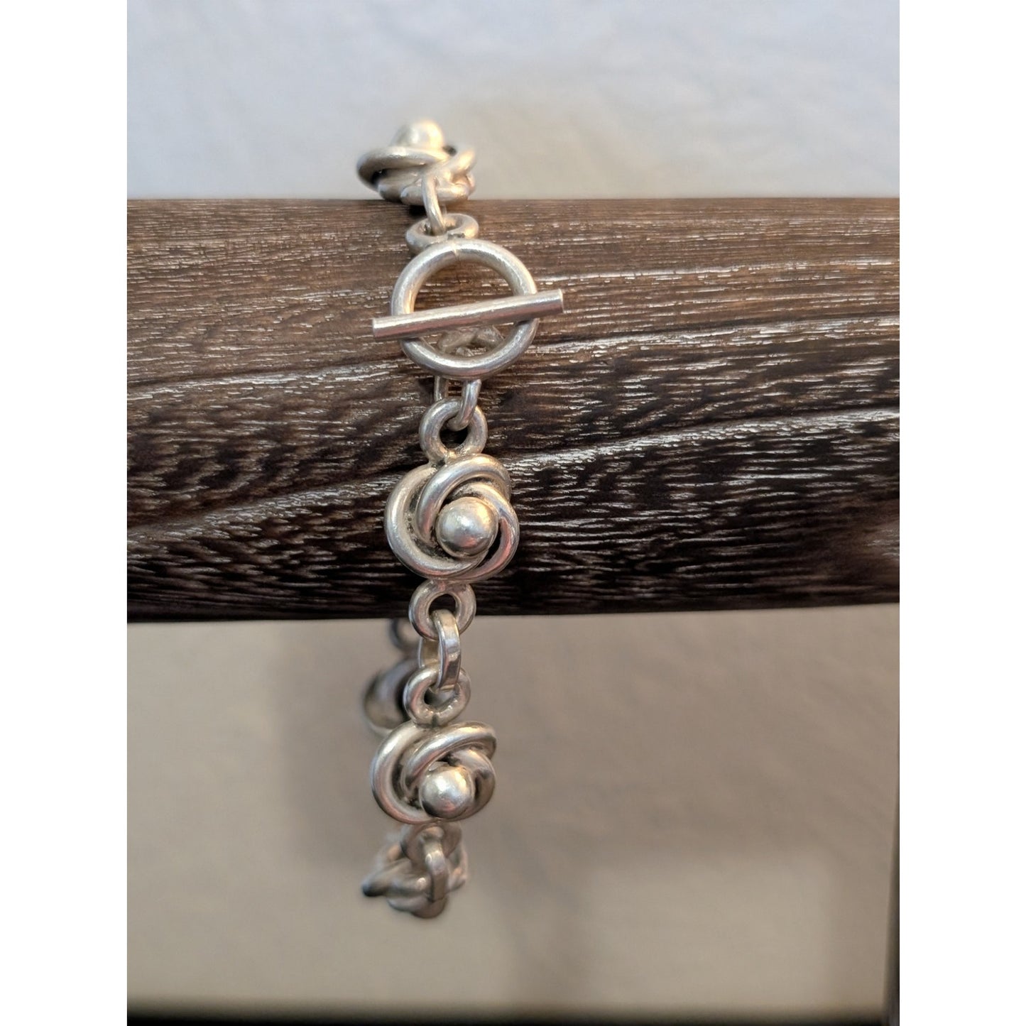 Vintage Stamped Mexico 925 Sterling Silver Love Knot Toggle Clasp Bracelet