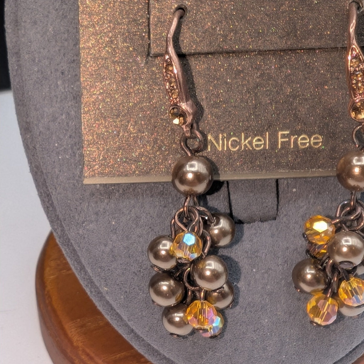 Carolee NWT Nickel Free Bronze Tone Crystal Bead Cluster Dangle Earrings