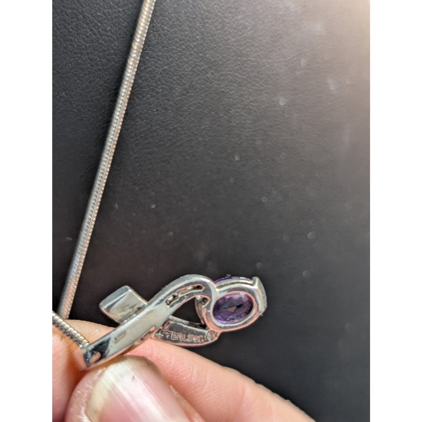 AK Atasay Kuyumculuk Sterling Opal Inlay Amethyst Clear Stone Pendant Necklace