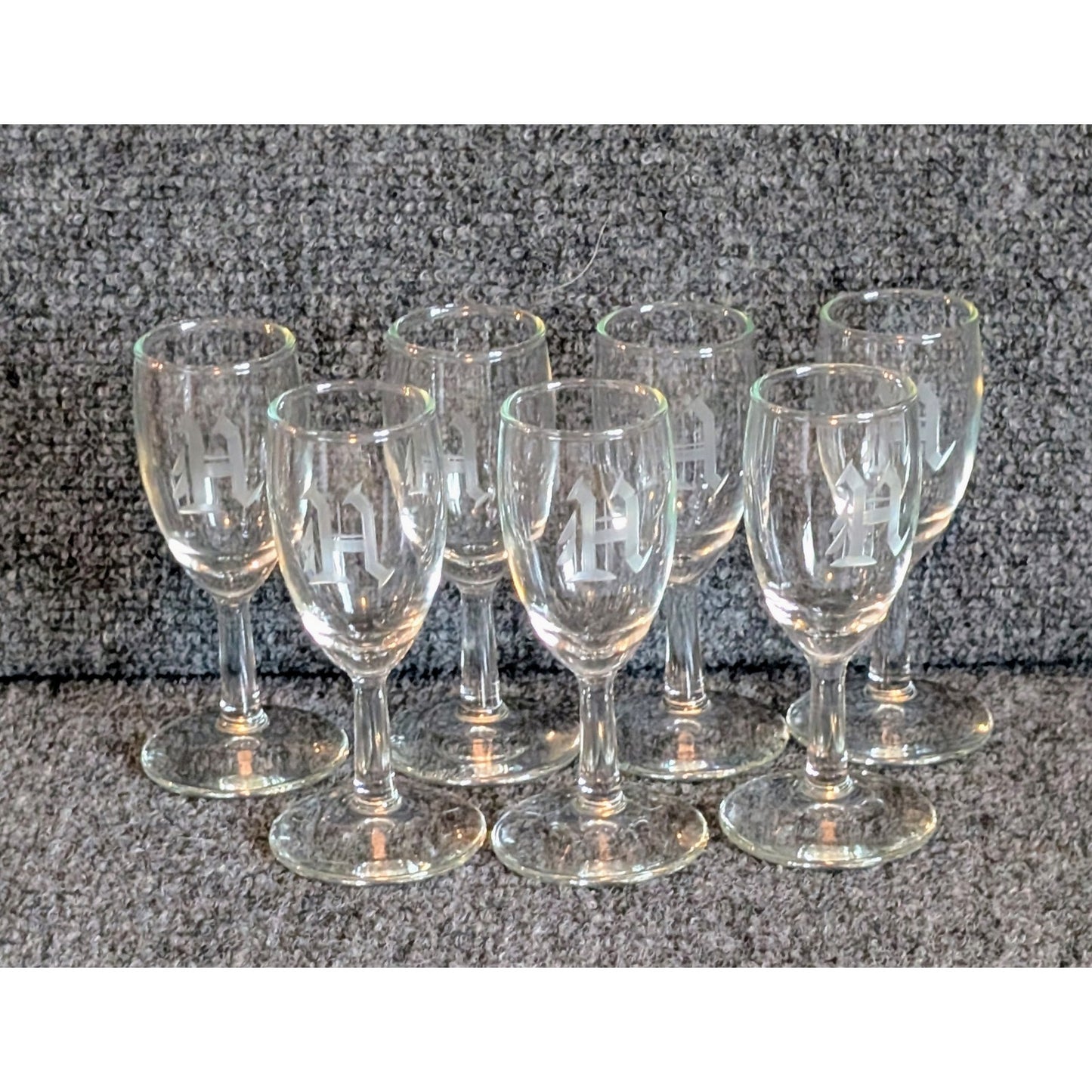 Set of 7 Embossed Initial 'H' 4.5" Tall 2 oz. Cordial Liqueur Glass Goblets