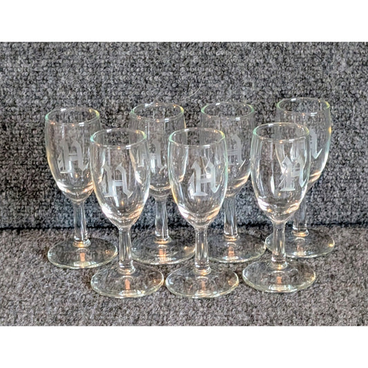 Set of 7 Embossed Initial 'H' 4.5" Tall 2 oz. Cordial Liqueur Glass Goblets