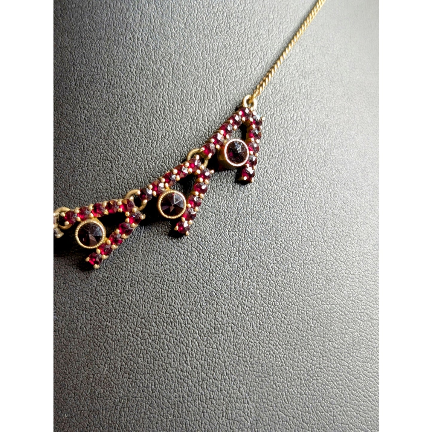 Antique Bohemian Natural Garnet Marked G2 W/ Hare's Head 16" Necklace