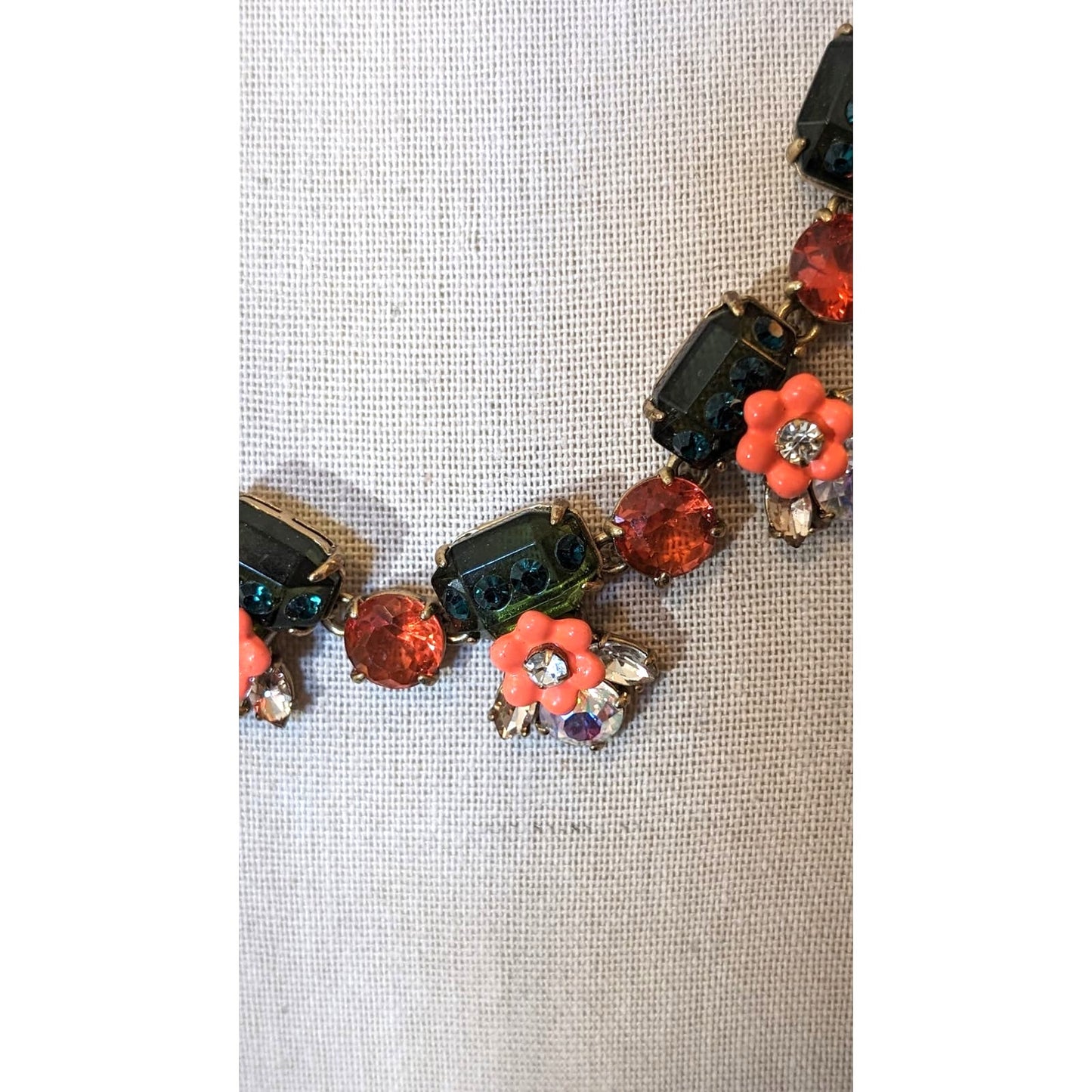 J. Crew Floral Orange Green Jewel Statement Necklace