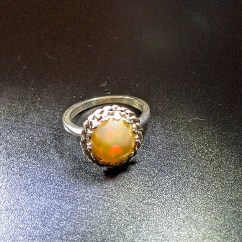 925 Sterling Silver Lab Created Orange Opal Ring Size 5.75