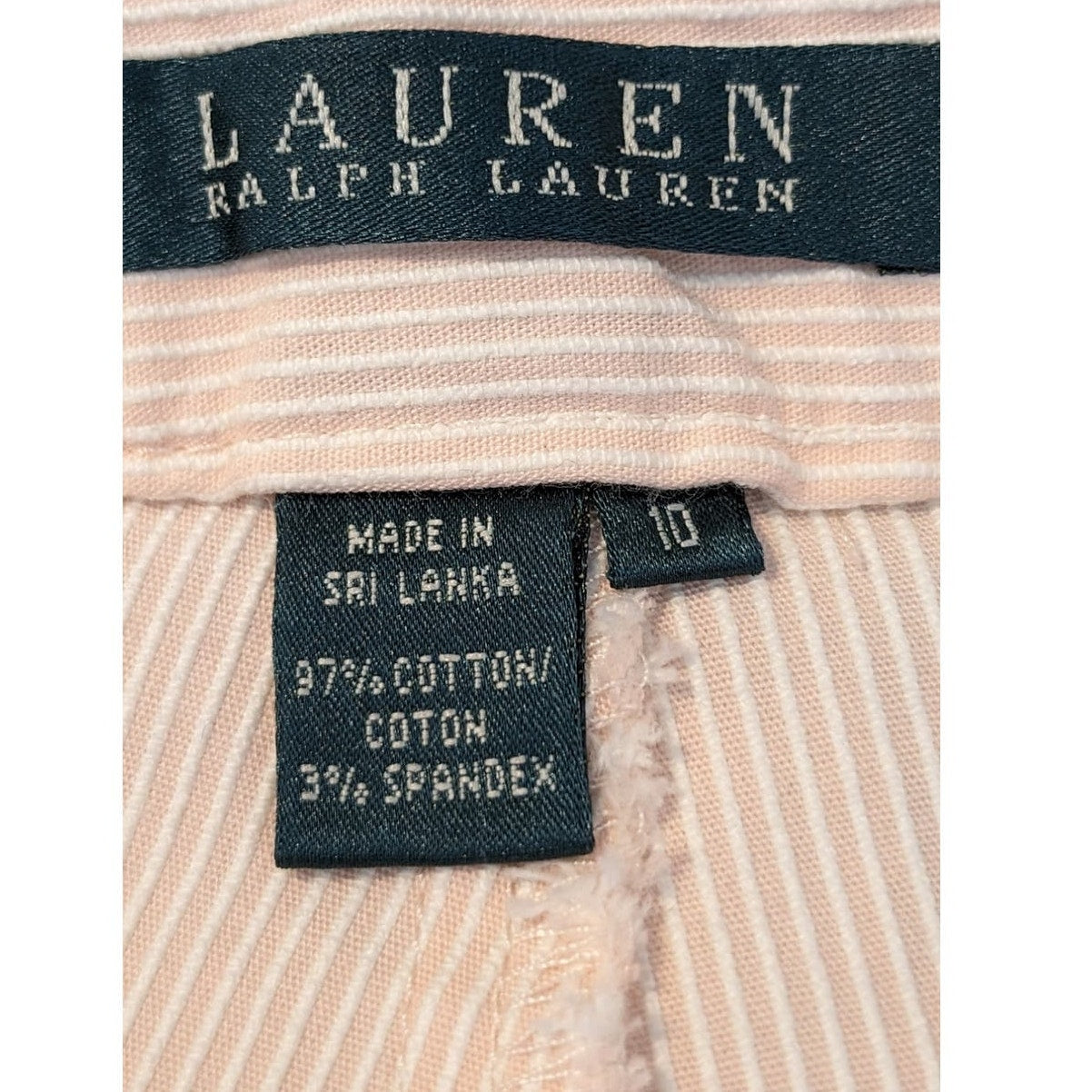Ralph Lauren Pale Pink Striped Cotton Stretch Side Button Flat Front Pant Sz 10