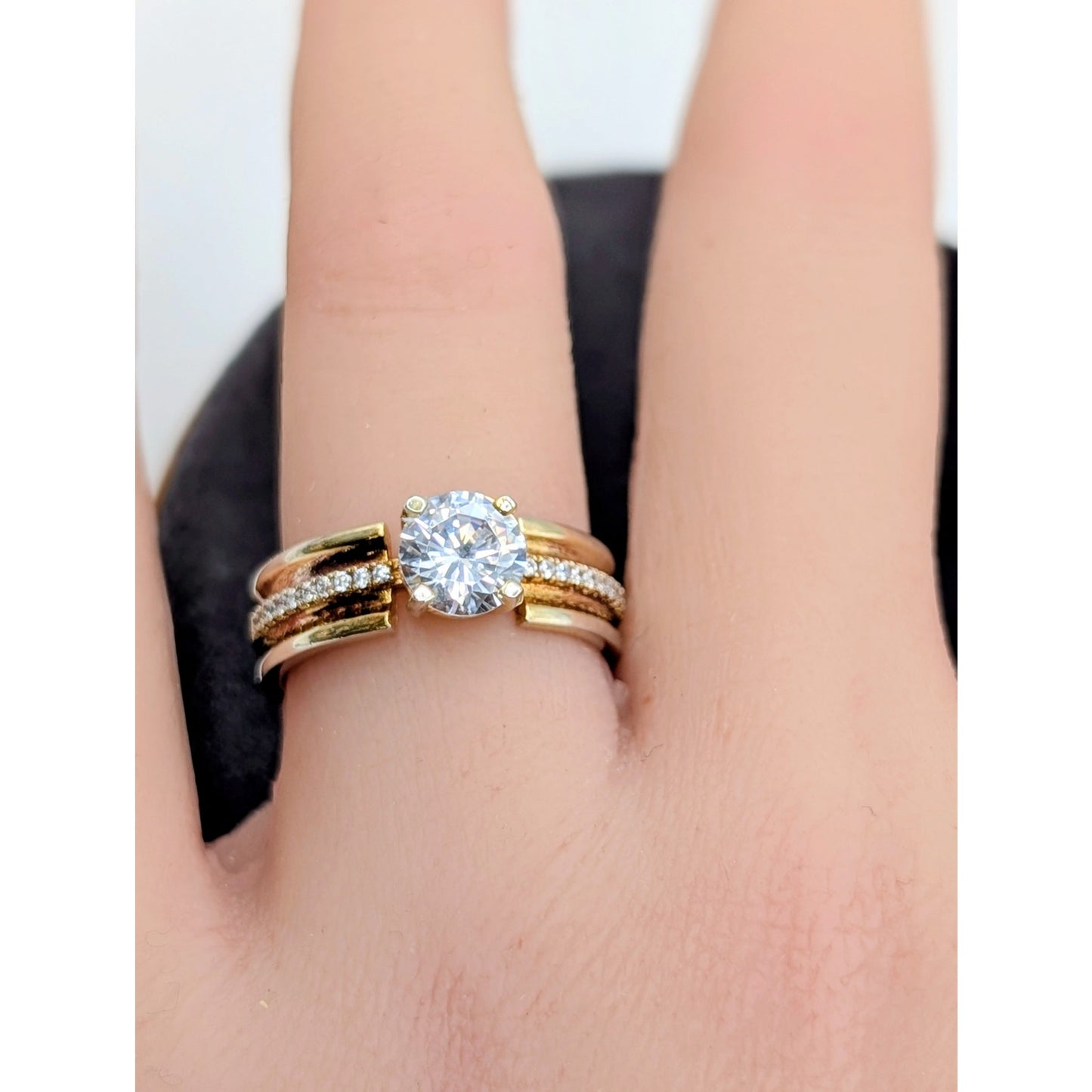 925 Sterling & Vermeil Two Tone CZ Band Ring Size 7