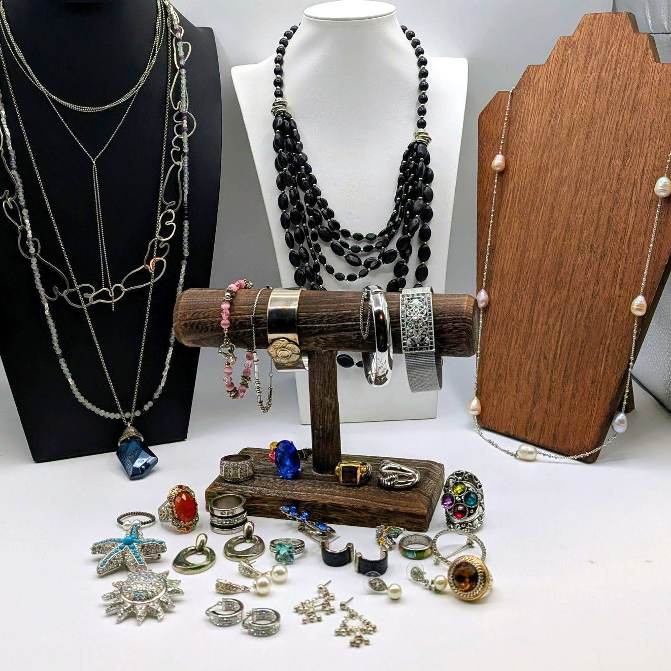 Reseller's Delight Curated Silver Tone Lot of 33 Pieces of Jewelry