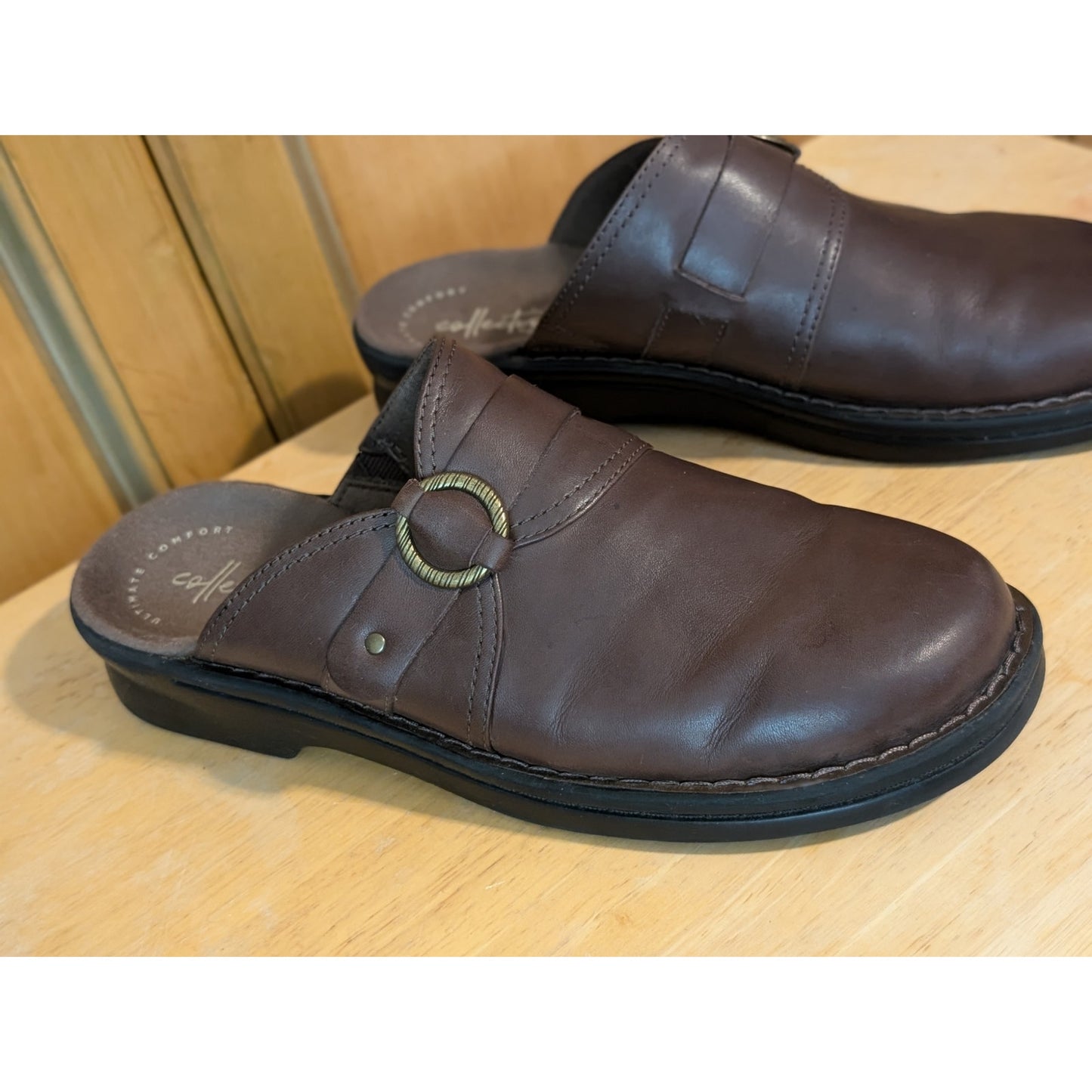 CLARKS Collection Women's Patty Keren Dark Brown Leather Mules Size 8