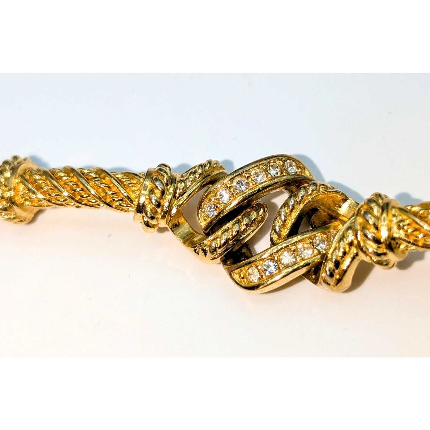 Christian Dior Vintage Gold Plated Twisted Link Crystal Accent Chain Bracelet