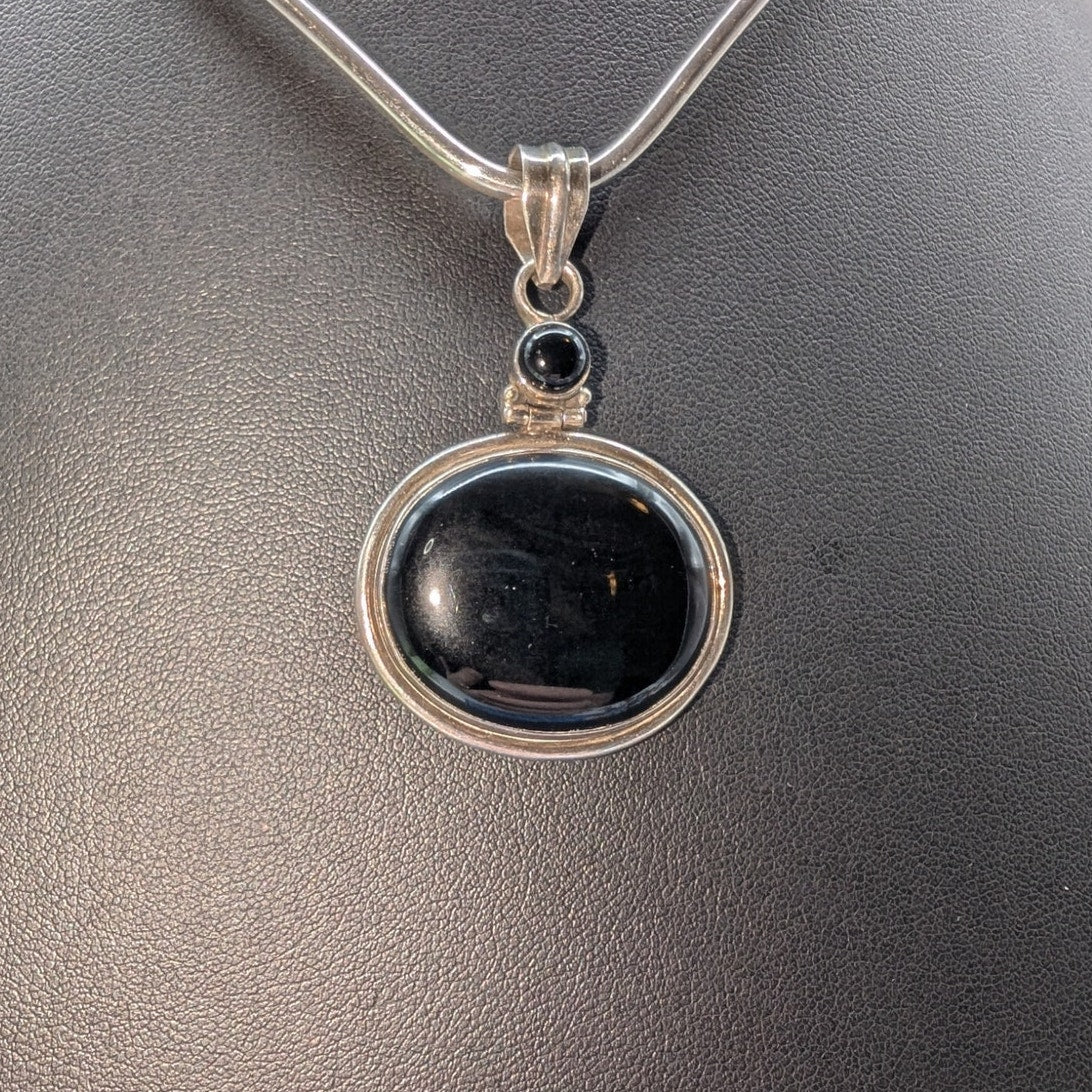 Vintage 925 Sterling Silver Hinged Bezel Set Two Black Stone Pendant Only