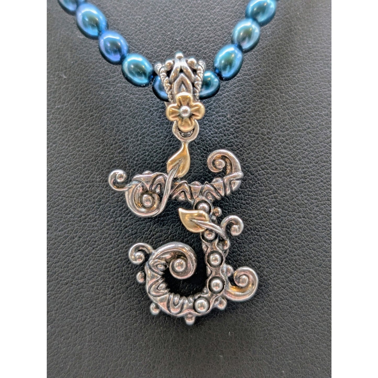 Barbara Bixby Sterling & 18K Gold Initial Letter 'J' Pendant Blue Pearl Necklace