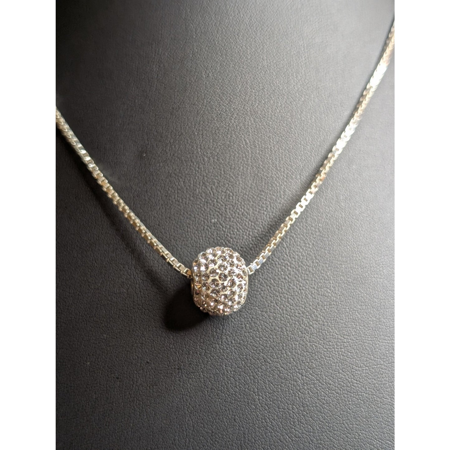 CZ Crystal Rondelle Bead 925 Italy Sterling Silver Box Chain 18" Necklace