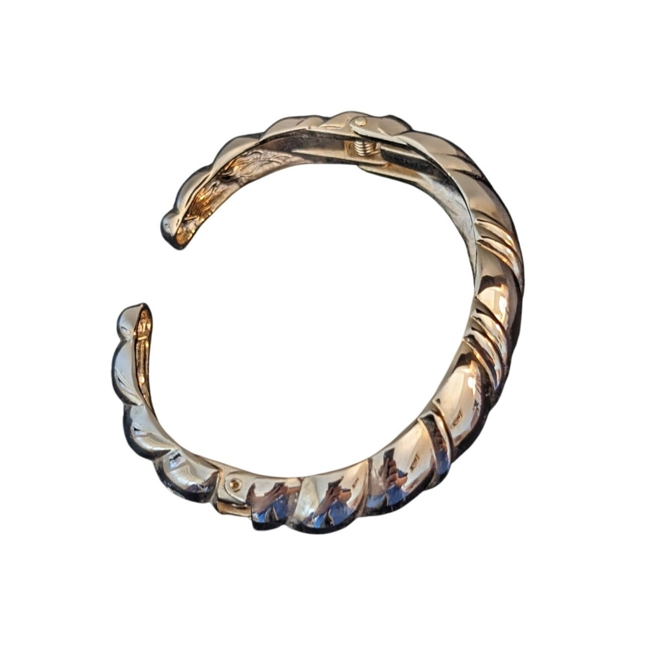 Vintage Double Hinged High Polished Gold Tone Cuff Bracelet