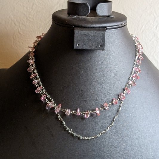 American Eagle Sterling Silver Double Strand Chip Bead Wire Chain 17" Necklace