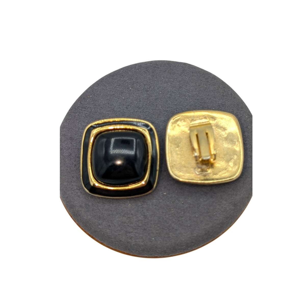 Vintage Black & Gold Tone Square Clip On Earrings