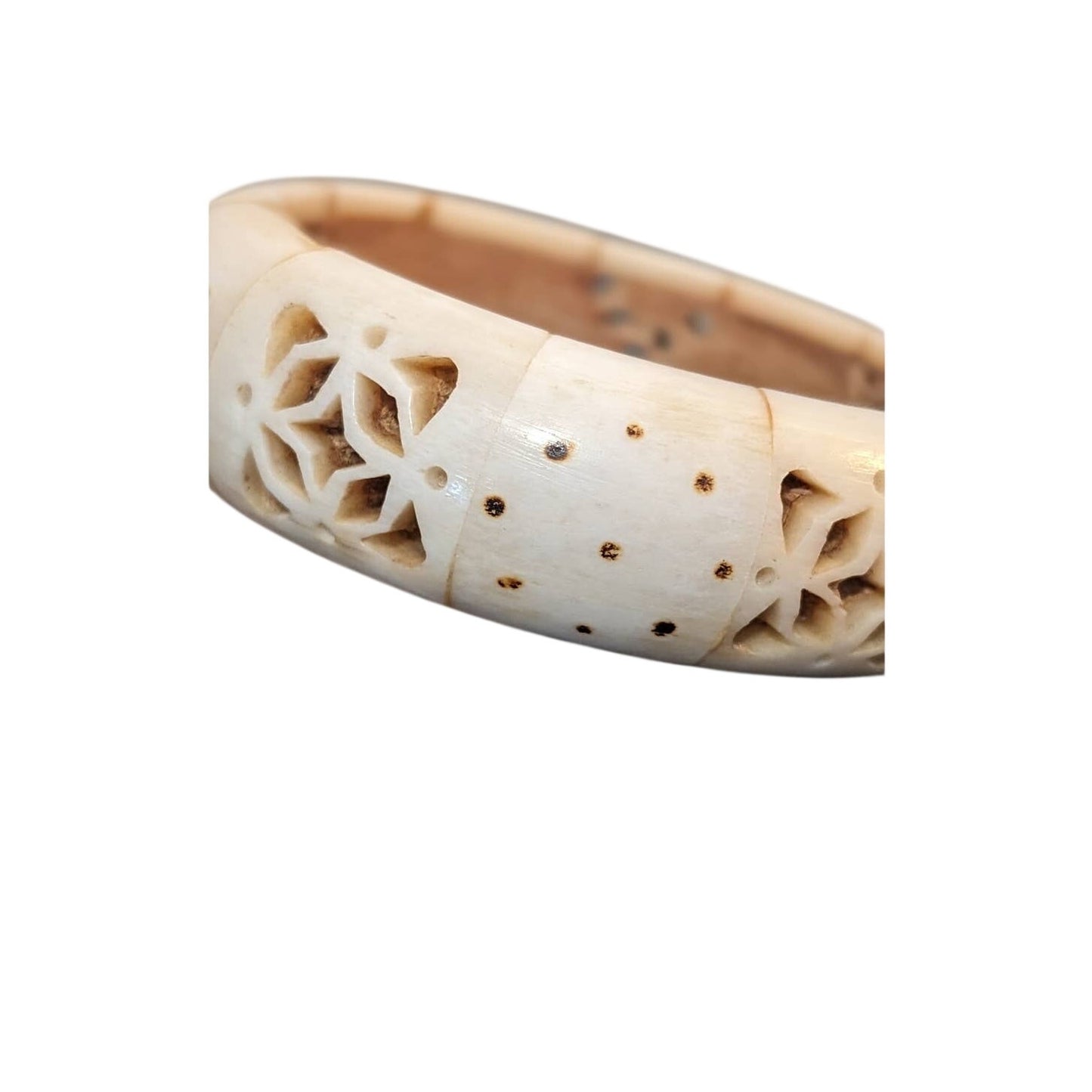 Vintage 50s Art Deco Cream Carved Cut Out Chunky 8" Bangle Bracelet