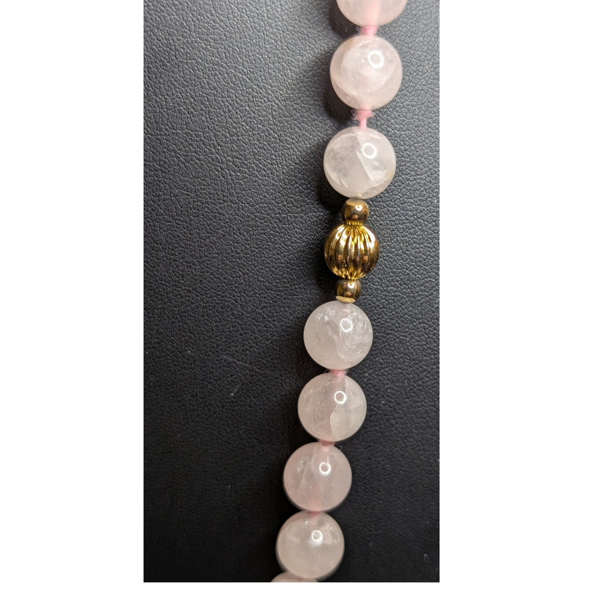 Ice Cold Rose Quartz & Gold Striated Bead Hand Knotted Over the Head Necklace