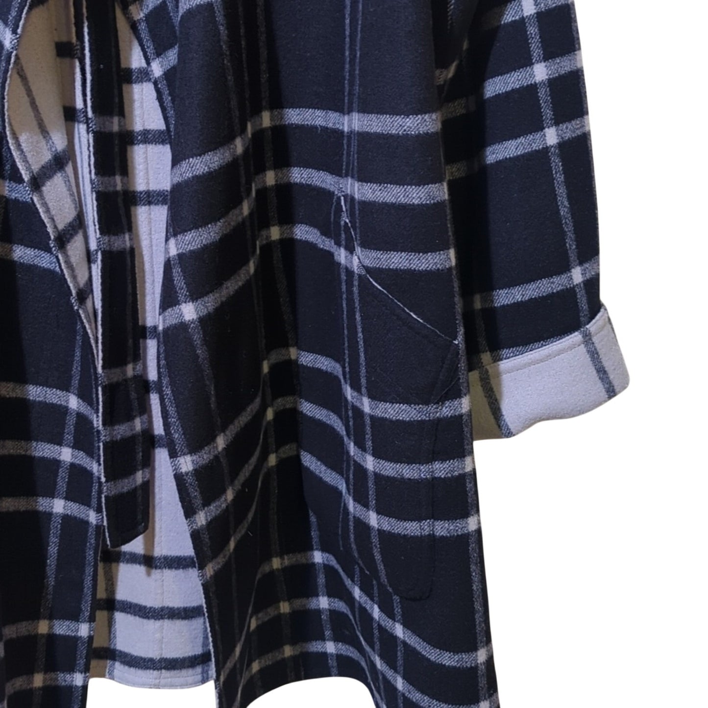 Alfani Black & Gray Plaid Reversible Belted Wrap Wing Collar Coat Women's Sz M/L