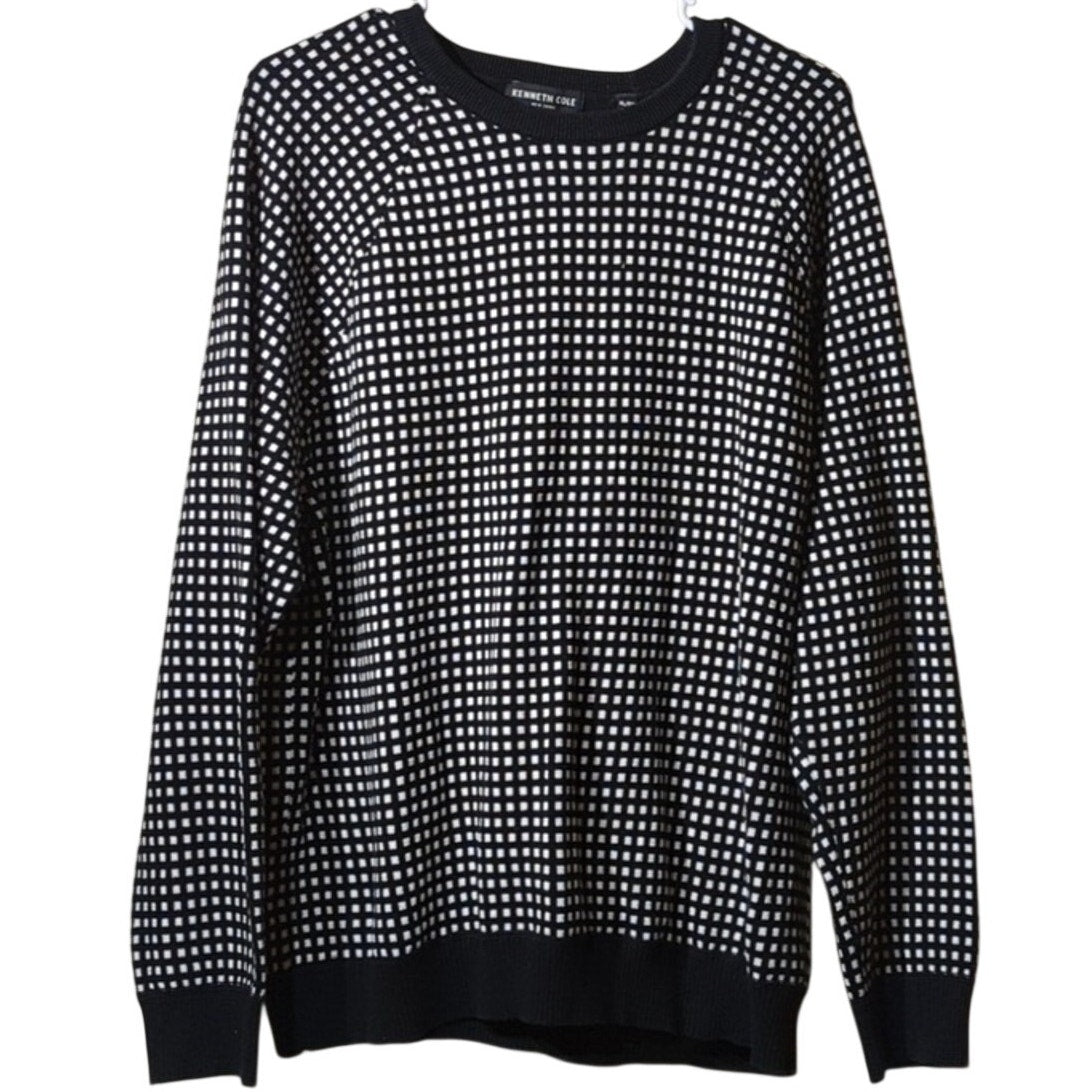 Kenneth Cole New York 100% Cotton Black Check Crew Neck Sweater Size XL