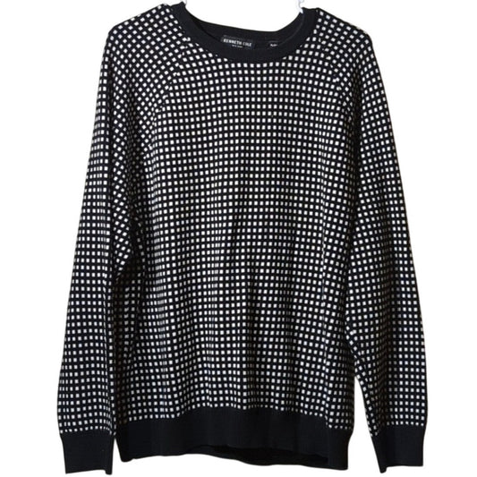 Kenneth Cole New York 100% Cotton Black Check Crew Neck Sweater Size XL