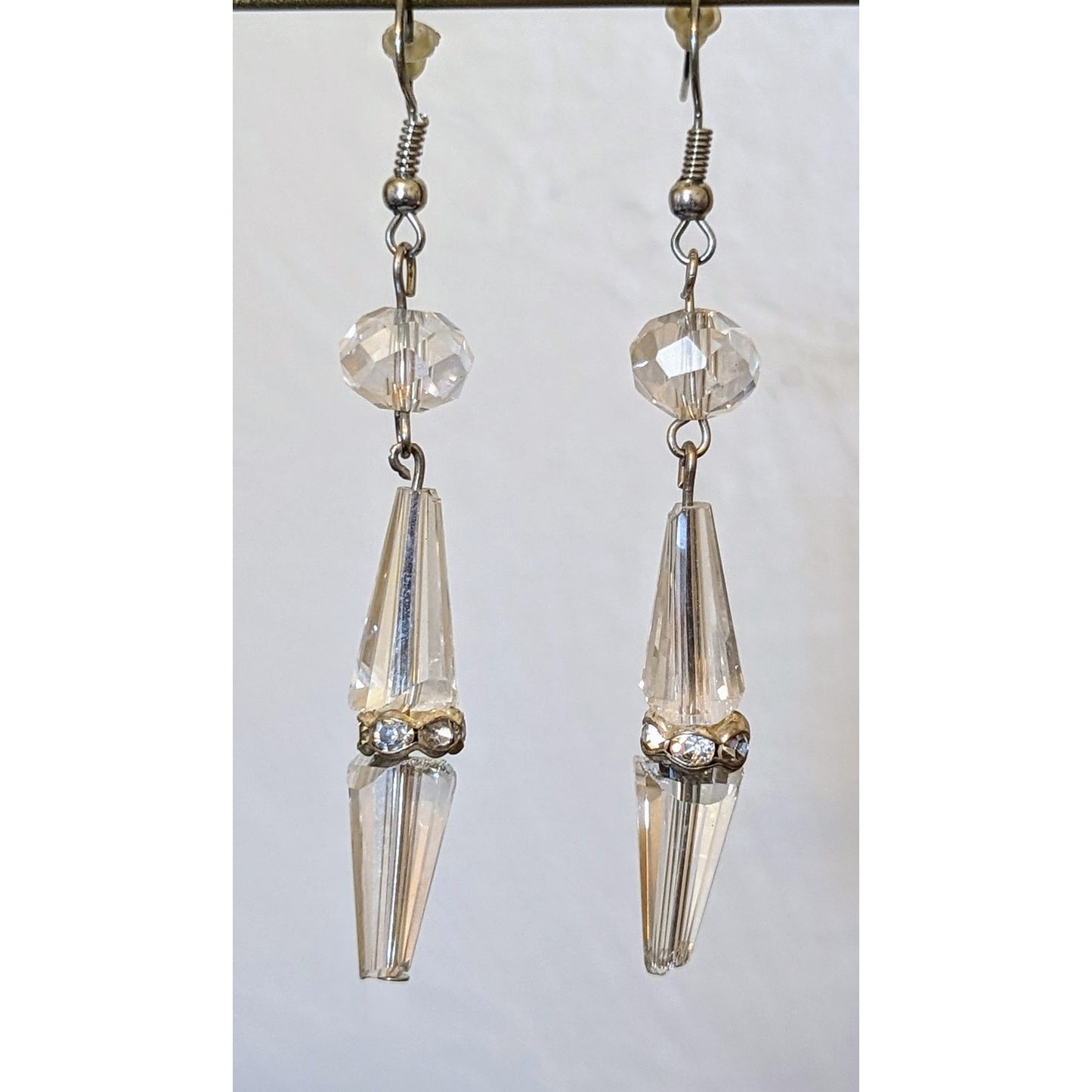 Cut Crystal Rhinestone Rondelle Bead French Wire Dangle Earrings