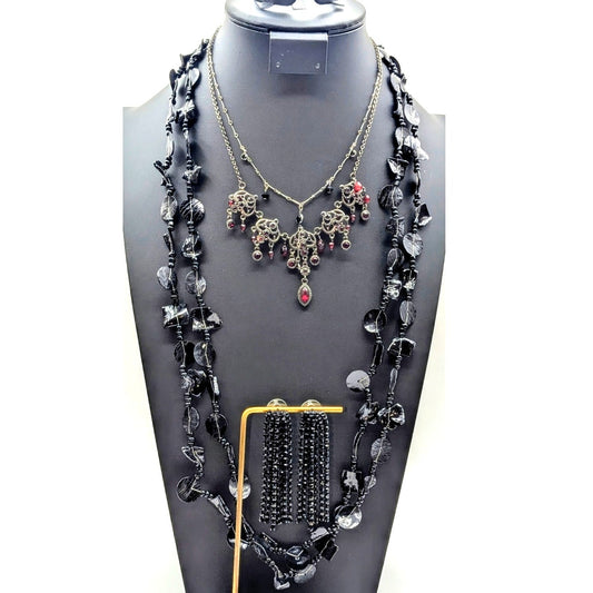 Mixed Lot of Three Necklaces & 1 Pair of Pierced Dangle Earrings