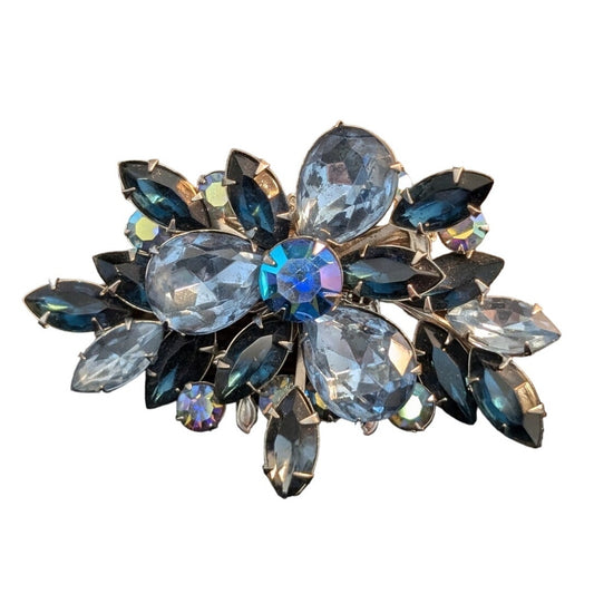 Vintage Unmarked Multi-Blue Color Rhinestone Brooch