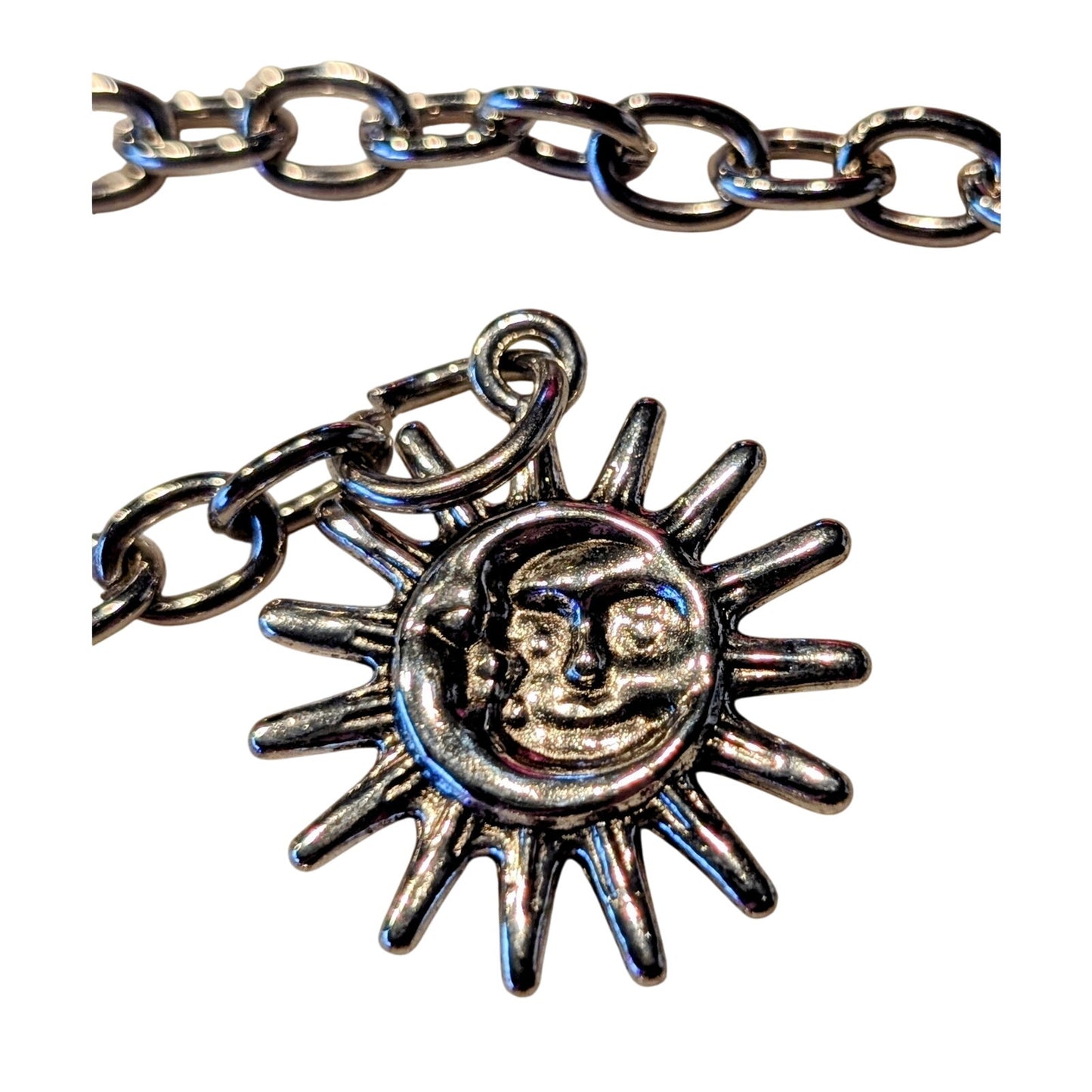 Moon Sun Boho Retro Punk Silver Tone Metal 43" or Less Waist Chain Belt